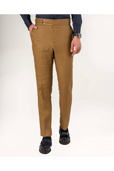 TerziAdemAltun Italian Style Slim Fit 100% Cotton Men's Trousers with Waist D...