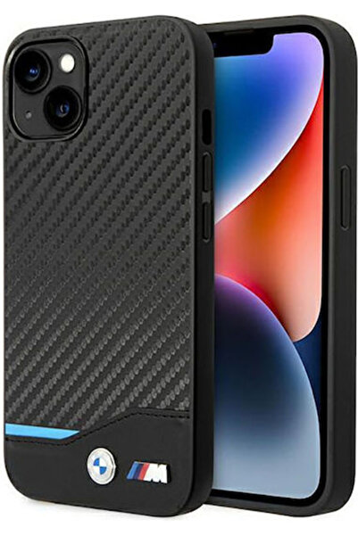 BMW Πίσω Κάλυμμα Carbon Δερμάτινο / Υφασμάτινο Μπλε (iPhone 14 Plus) Κωδικός:...