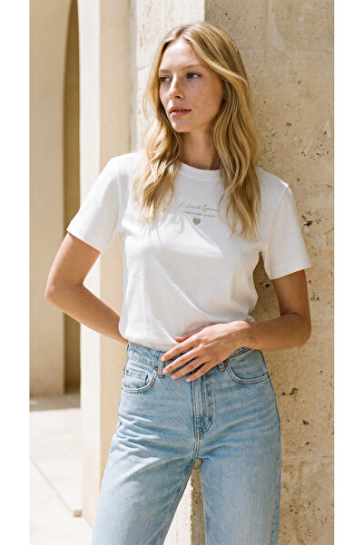 Amia&Co. Tricou de damă oversize cu detaliu inimă din piatră albă