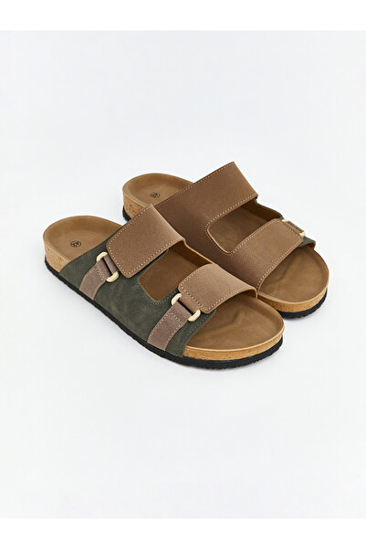 LC Waikiki Khaki Double Striped Men's Slippers