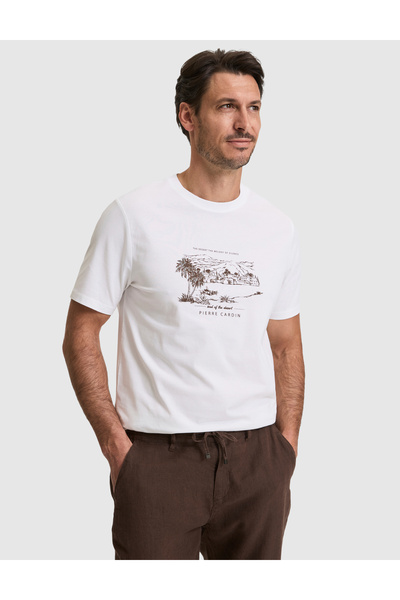 Pierre Cardin Tricou Ecru cu croială normală și guler rotund 50321211-VR019