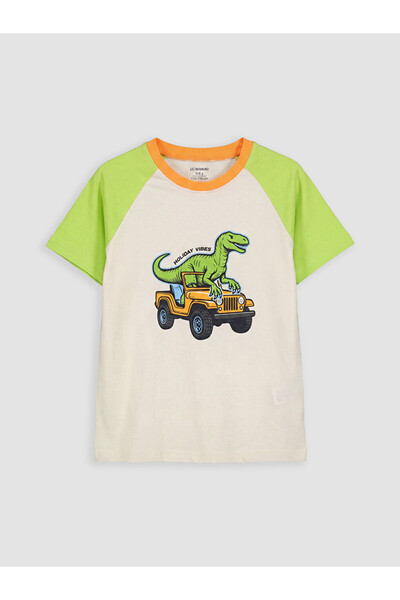 LC Waikiki Bež majica za dečake sa printom dinosaura