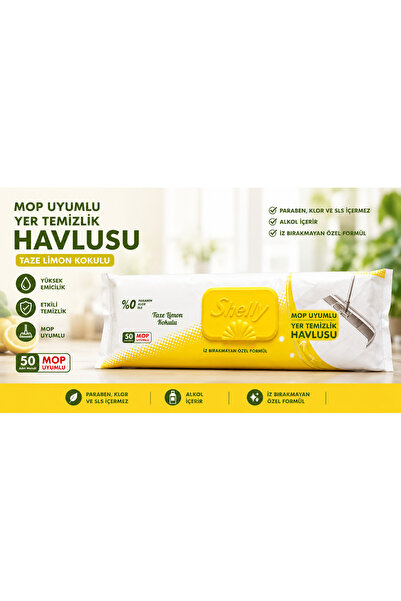 Shelly Yer Mop Islak Temizlik Havlusu Taze Limon Kokulu 50'li
