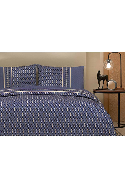 Özdilek Σετ διπλού στρώματος Ranforce Angles Navy Blue με ελαστικό σεντόνι