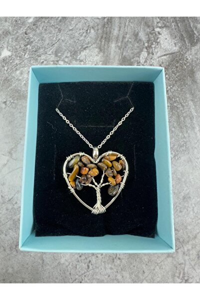 Mutenaura Tiger's Eye Natural Stone Steel Necklace