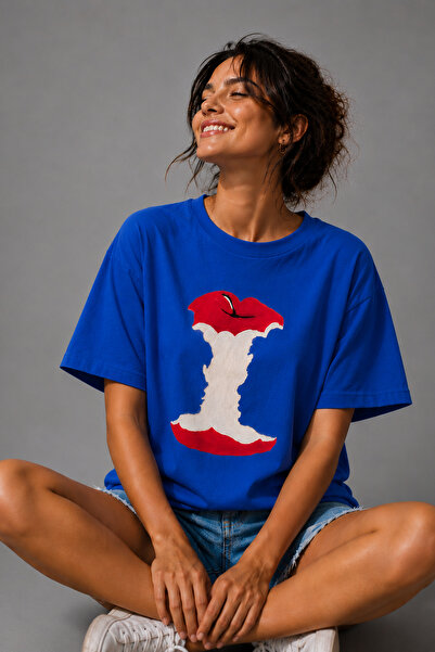 ArtYus Bitten Apple Printed Unisex Oversize T-Shirt – Cotton Crew Neck Casual...