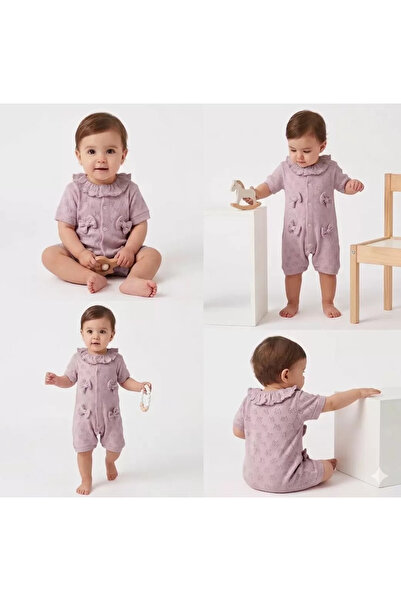 DMR Elegance 3/12 Month Jacquard Fabric Baby Romper with Collar and Bow
