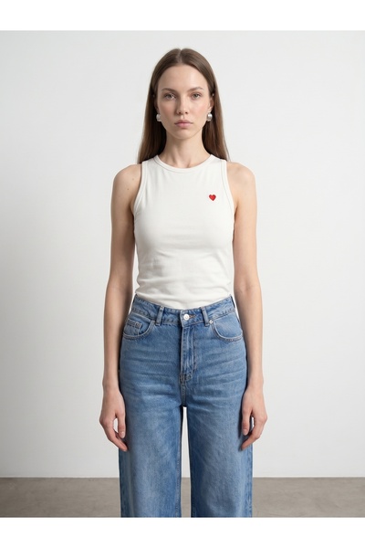 Dilvin 21259 Bisiklet Yaka Top-Ekru