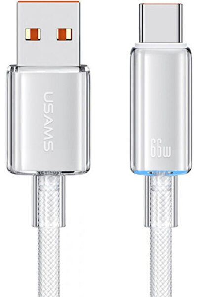 Usams US-SJ658 Πλεγμένο καλώδιο LED USB 2.0 USB-C Αρσενικό - USB-A 66W PD Λευ...