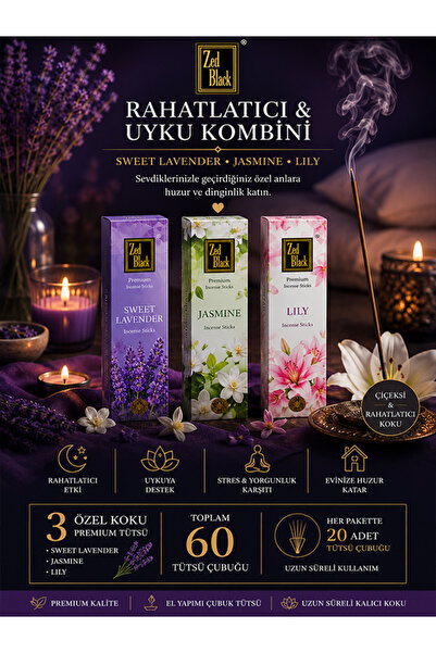 Zed Black Rahatlatıcı & Uyku Kombini Tütsü Seti – Sweet Lavender, Jasmine & L...