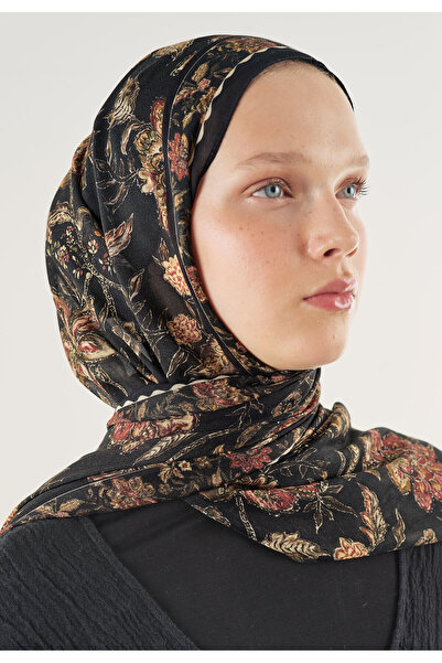 Freshscarfs Μαύρο έθνικ σάλι με μοτίβο λουλουδιών από μαλακή βισκόζη