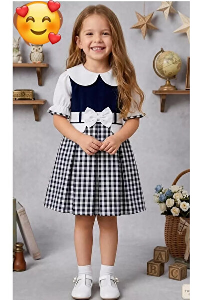 Generic Brand 1/4 Year Old Children's Plaid Dress with Swan Collar