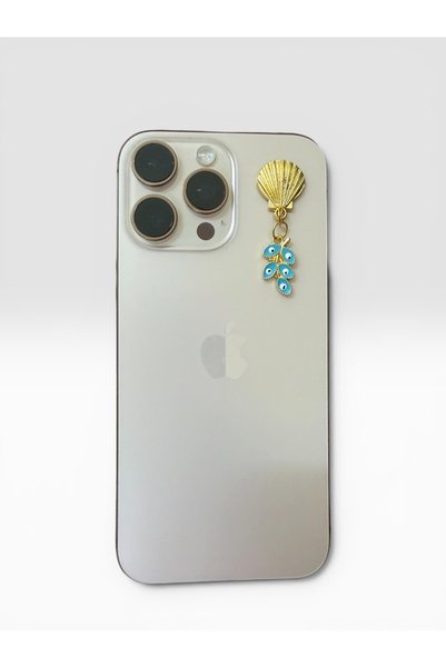 Buki'nin Atölyesi Metal Phone Charm Accessory Seashell, Evil Eye Beaded Leaf
