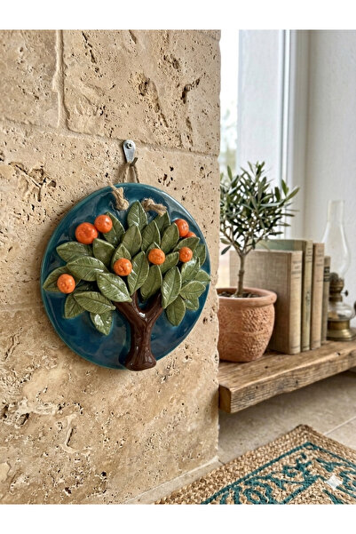 Ahşap Evi El Yapımı Seramik Portakal Ağacı Duvar Süsü 19 Cm-Dekoratif Şans Ve...