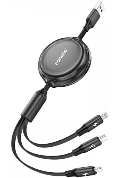 FONENG 3-σε-1 Ανασυρόμενο Καλώδιο Μετατροπέας X113 USB-A αρσενικό σε Lightnin...