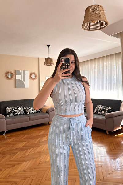 Sorridi Gofre Kumaş Halter Yaka 2'li Takım