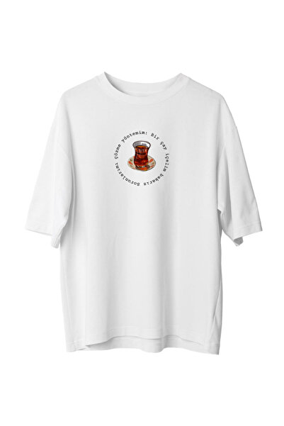 Kreta Store Bir Çay İçelim Bakarız Yazılı Oversize Unisex T-shirt- Y2K Street...