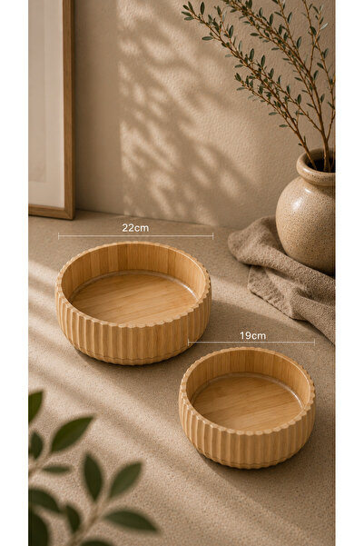 Maloria Acacia Dark Color Line Patterned Salad Bowl |   2 - Pieces (19cm, 22cm)