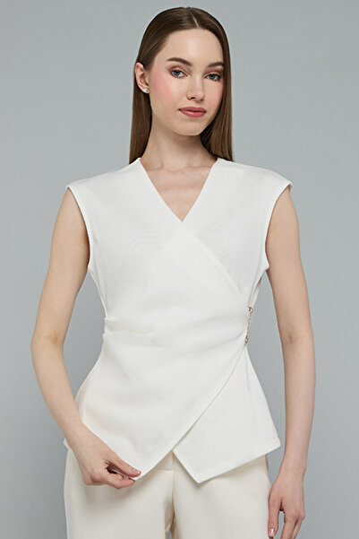 R&B Solid Sleeveless Wrap Knit Top