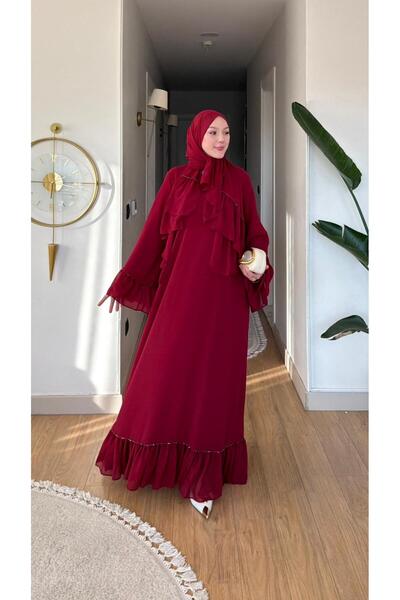 NİLNUR MODA Yeni Sezon Safir Taşlı Abaya Şal ve Kuşak Hediyeli