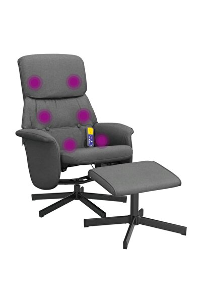 vidaxl Fotoliu de masaj rabatabil cu taburet, gri închis, textil