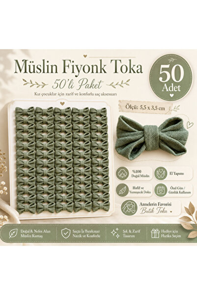 WOWMOM 50 Pieces Muslin Bow Hairpin Set Handmade 100% Natural Muslin Girls' H...