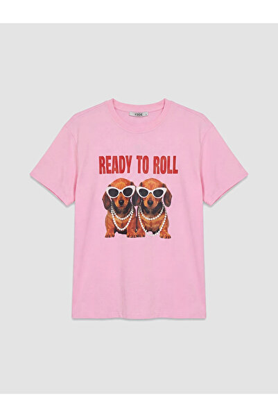 LC Waikiki Pink Crew Neck Printed Women's T-Shirt