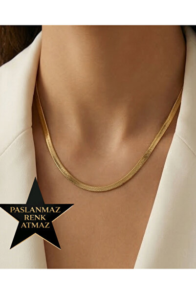 XUPING JEWELRY Xuping 14K Altın Renginde İtalyan Ezme Kadın Kolye 60 cm