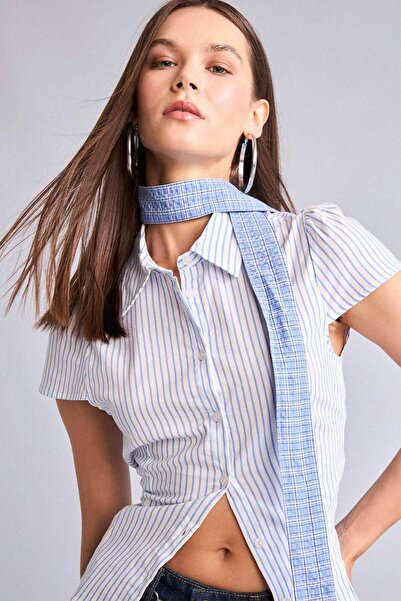 DeFacto Fitted Bengaline Striped Shirt H3093Ax26Sm