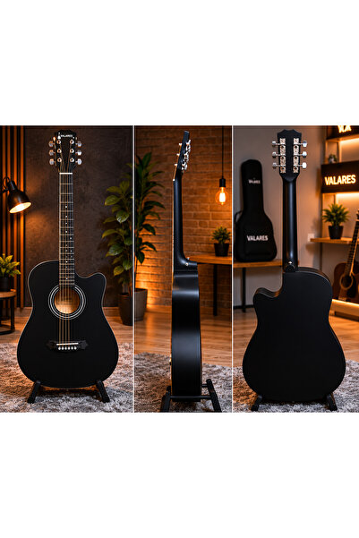 valares 38C Siyah Kesik Kasa 38 İnç Akustik Gitar Sap Ayarlı Kılıf Askı Pena ...