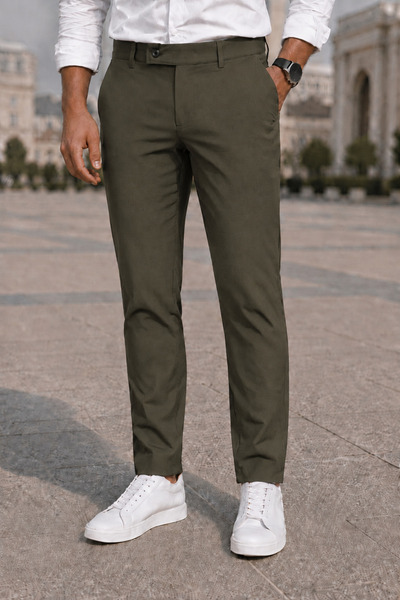 Ser Joven Men's Dark Green Slim Fit Lycra Side Pocket Ankle Length Plain Fabr...