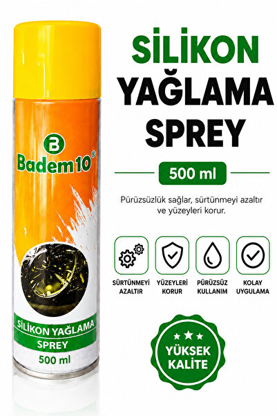 Badem10 Silikon Yağlama Sprey 500 ml Pas Sökücü Nem Koruyucu Sürtünme Azaltıc...