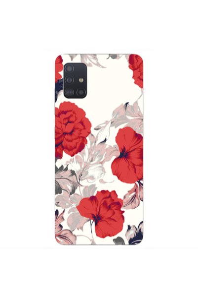Other Samsung A51 Red Flowers Transparent Silicone TPU Θήκη
