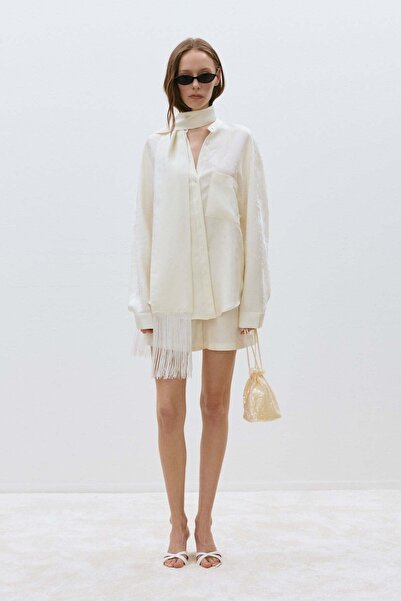 Suud Collection Cream Aria Patterned Satin Shirt