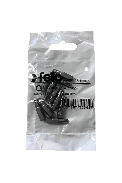 FELO Set de 10 biți Torx cu profil industrial, C6.3, TX27, 25mm