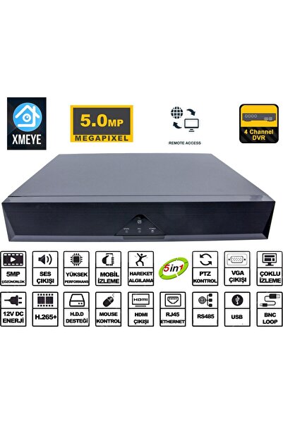 technozi 4 Kanal 5 mp Kamera Kayıt Cihazı Ahd Dvr 1080P H265+ Plus 5 in 1 Hibrit Xmeye