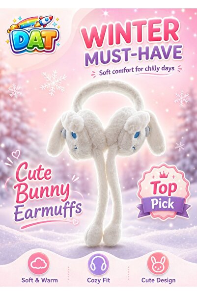 DAT Cute Bunny Plush Earmuffs with Floppy Ears, Soft Fluffy Winter Ear Warmer...