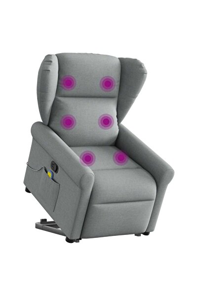 vidaxl Fotoliu de masaj rabatabil cu ridicare, gri deschis, textil