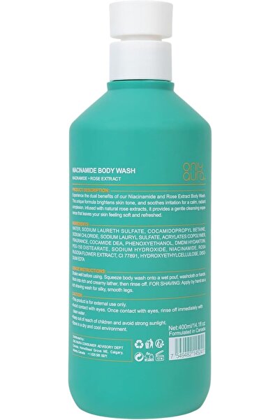 ONLY OnlyAura Niacinamide & Rose Extract Body Wash (400ml) – Soothing & Brightening