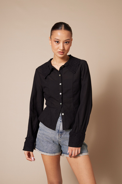 Nisan Cotton Shirt with Lace Detail Black