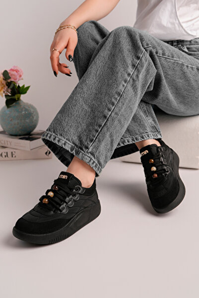 SEFERİ Pantofi sport casual pentru femei, cu mărgele negre, ortopedici, cu ta...