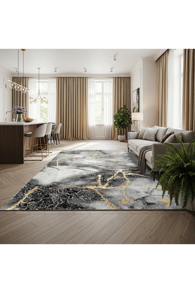 OEM Rug Eterna Marble Grey/Gold, Living Room, Bedroom, Modern