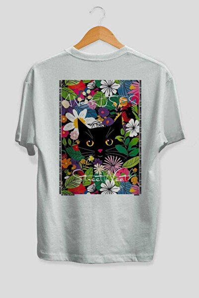 Ankhises For the Sake of Cats 124 Cat Printed White Oversize T-Shirt 100% Cot...