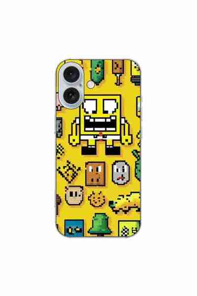 OEM Husa compatibila cu Apple iPhone 16 Silicon Gel Tpu Model Pixel Art Spong...