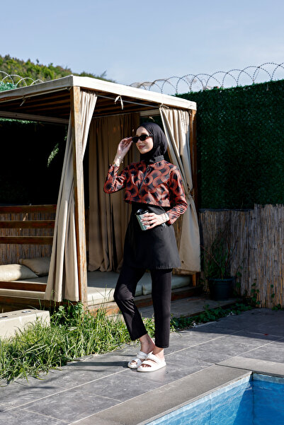 ozzıy34 Hijab Swimsuit with Zipper and Pattern