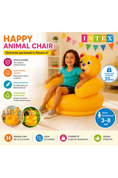 Intex Fotoliu gonflabil Happy Animal, 65x64x74 cm, 3−8 ani, max. 35 kg, Teddy...