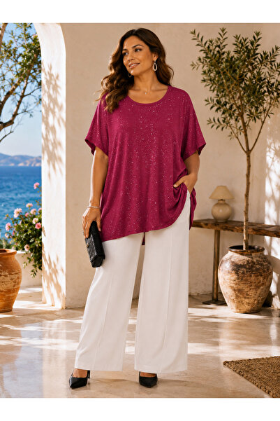 TUSSE Women's Crew Neck Shimmering Lustrous Viscose Flexible Plus Size Oversi...