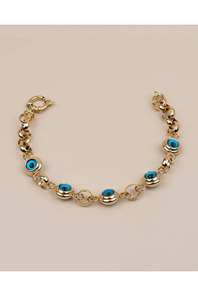 Portakal Esintisi Aurezza Nazar Beaded Jeweler Model Chain Steel Bracelet