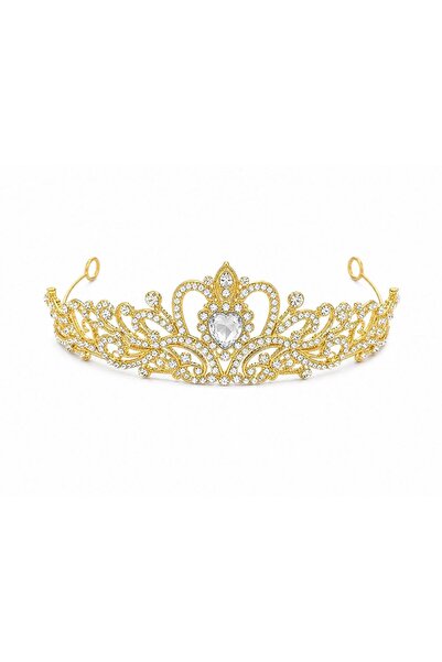 OEM Golden baroque tiara with crystal heart - romantic design