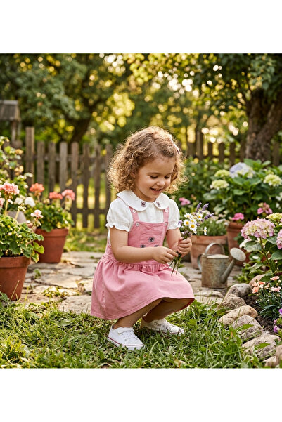 Aymini kids Момичешко дънково яке в син цвят и риза с къс ръкав с бродерия на...